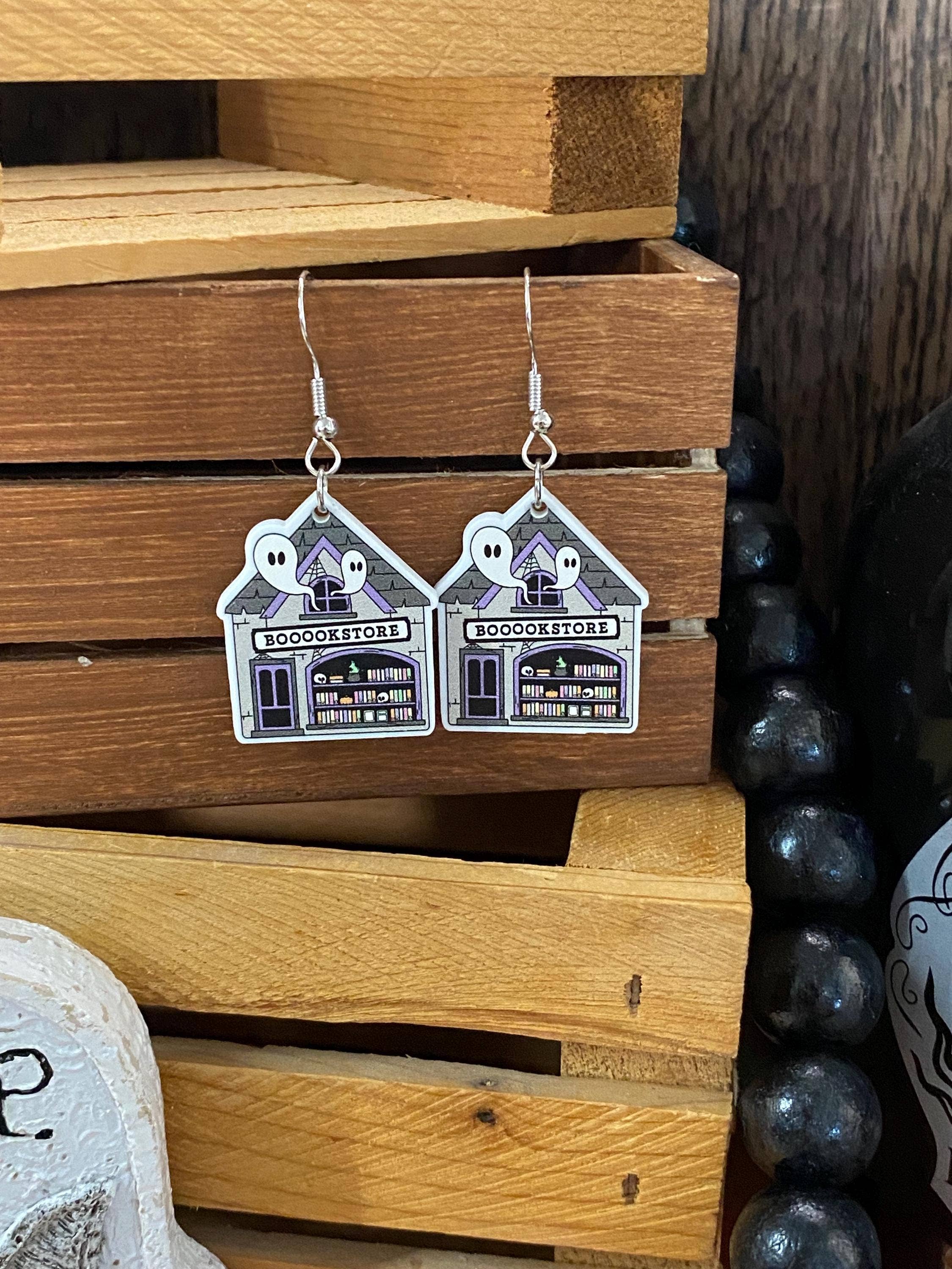 Ghost and Book Themed Halloween Earrings