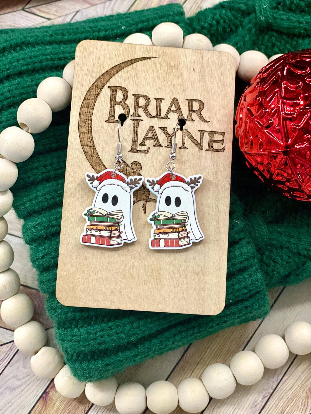 Christmas Ghost Book Reading Earrings