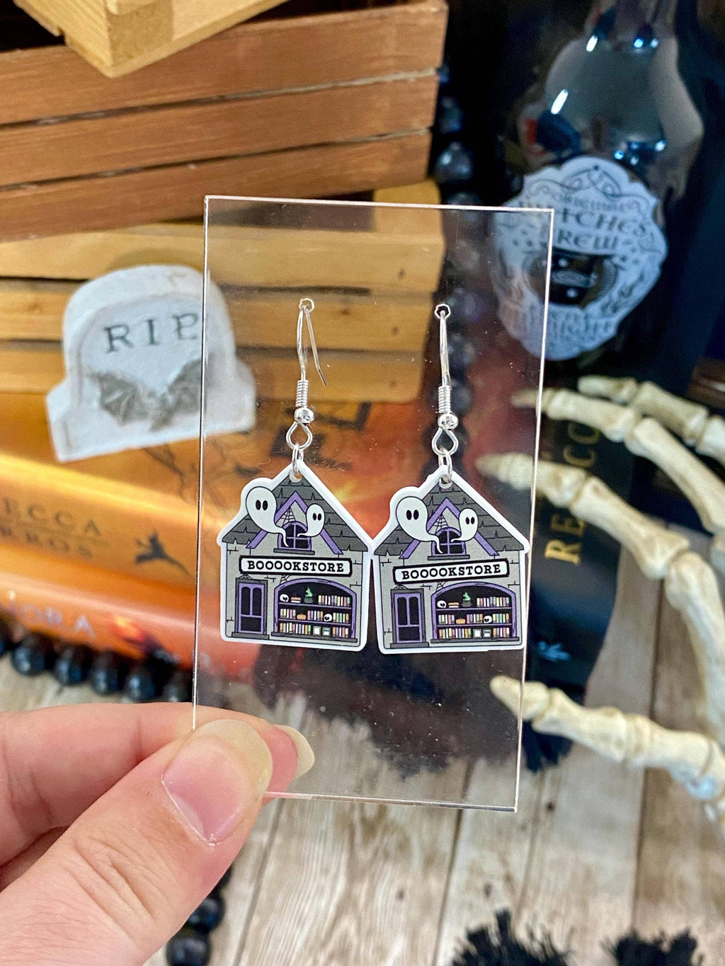 Ghost and Book Themed Halloween Earrings