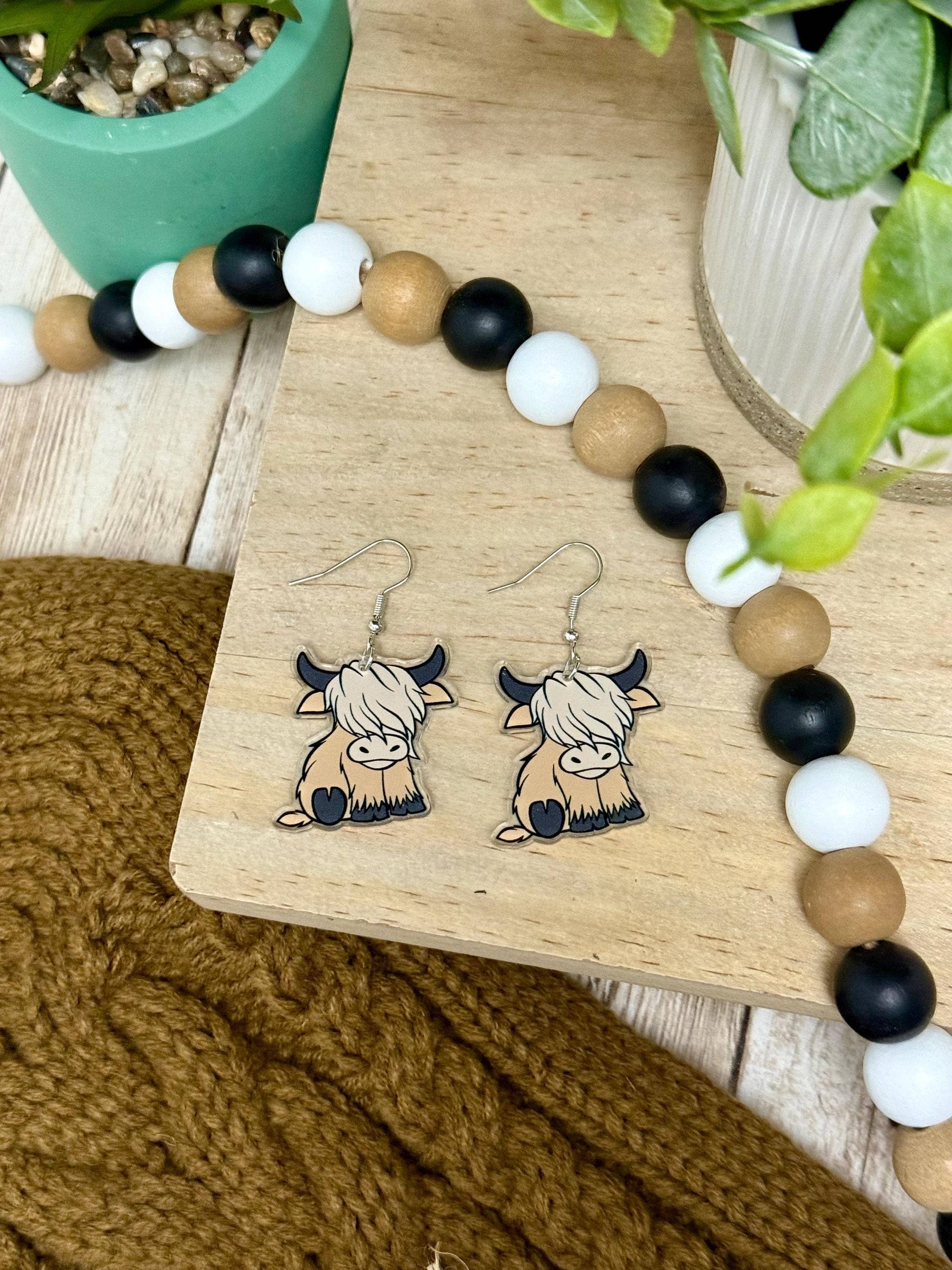 Highland Cow Acrylic Earrings Boho Jewelry Gifts
