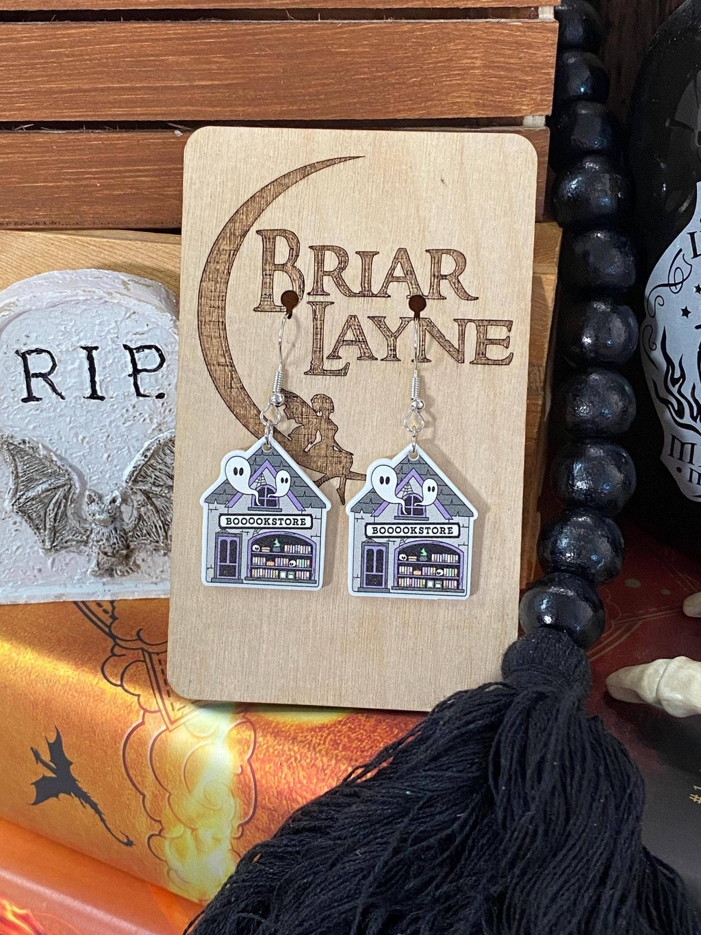 Ghost and Book Themed Halloween Earrings