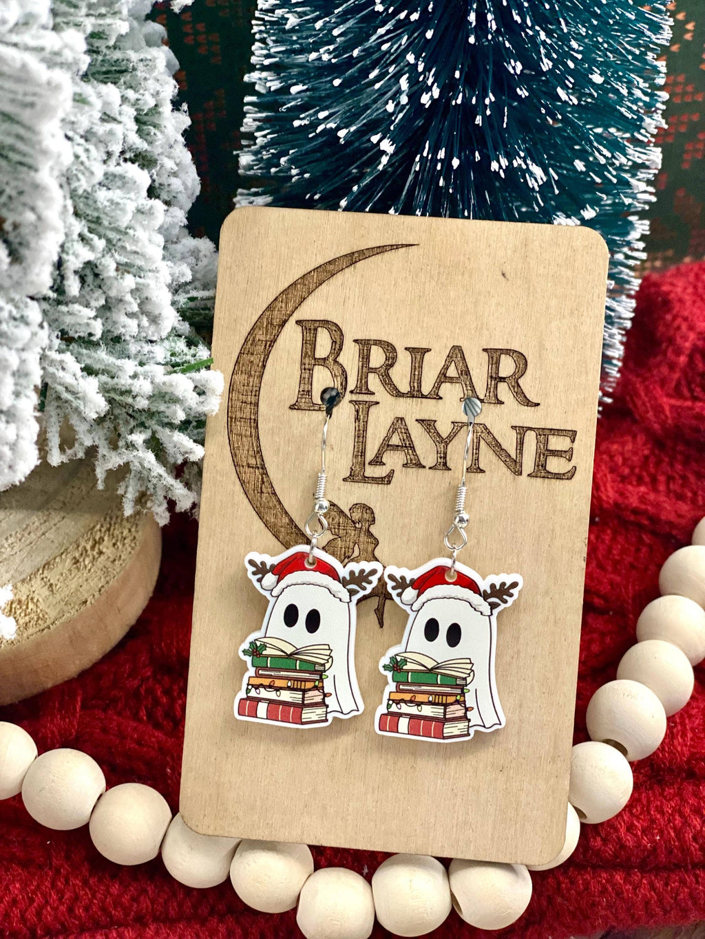 Christmas Ghost Book Reading Earrings