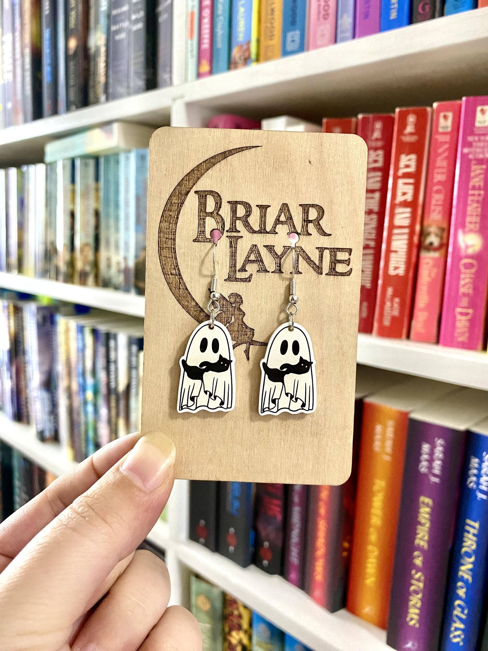 Halloween & Reading Themed Ghost and Cat Earrings #2