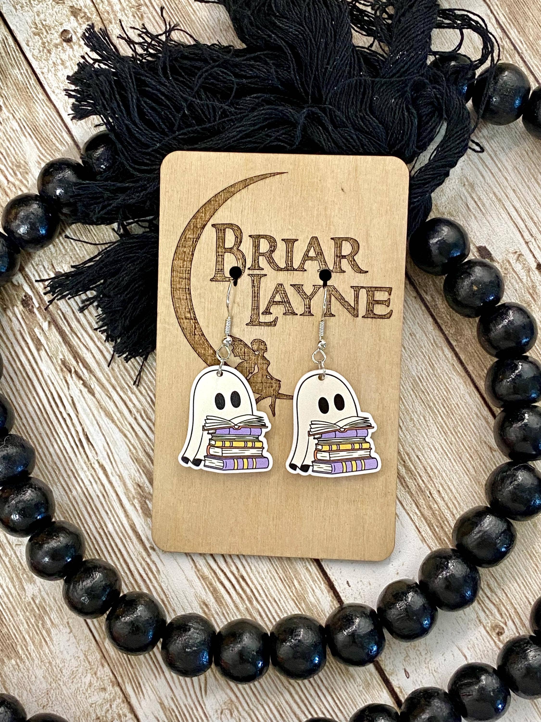 Ghost and Book Themed Halloween Reading Earrings