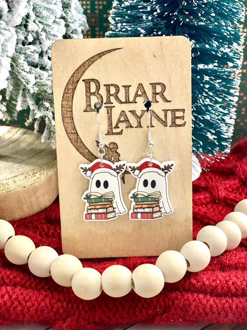 Christmas Ghost Book Reading Earrings