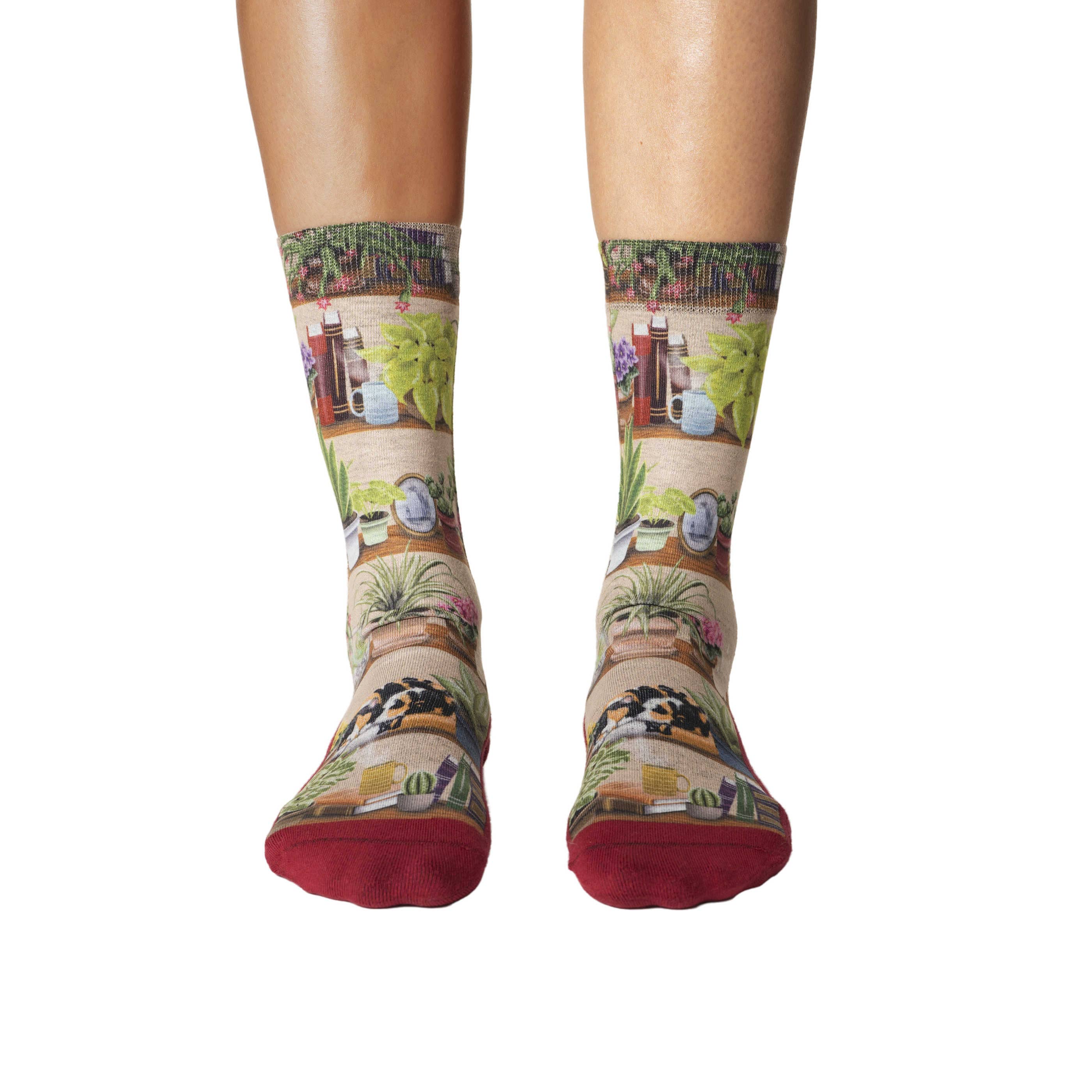 Women's Bookshelf of Plants Socks: Shoe Size 5-9