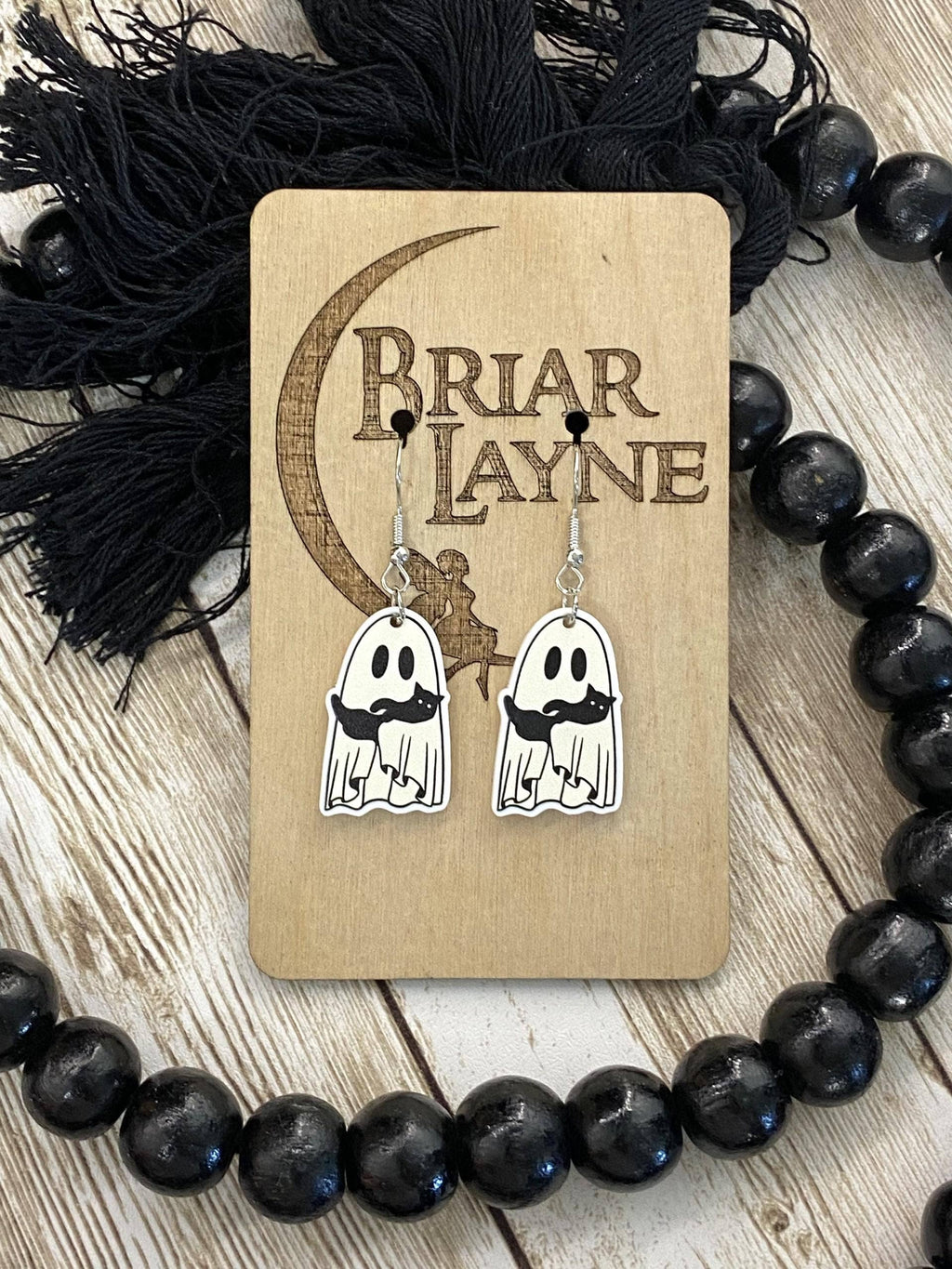Halloween & Reading Themed Ghost and Cat Earrings #2