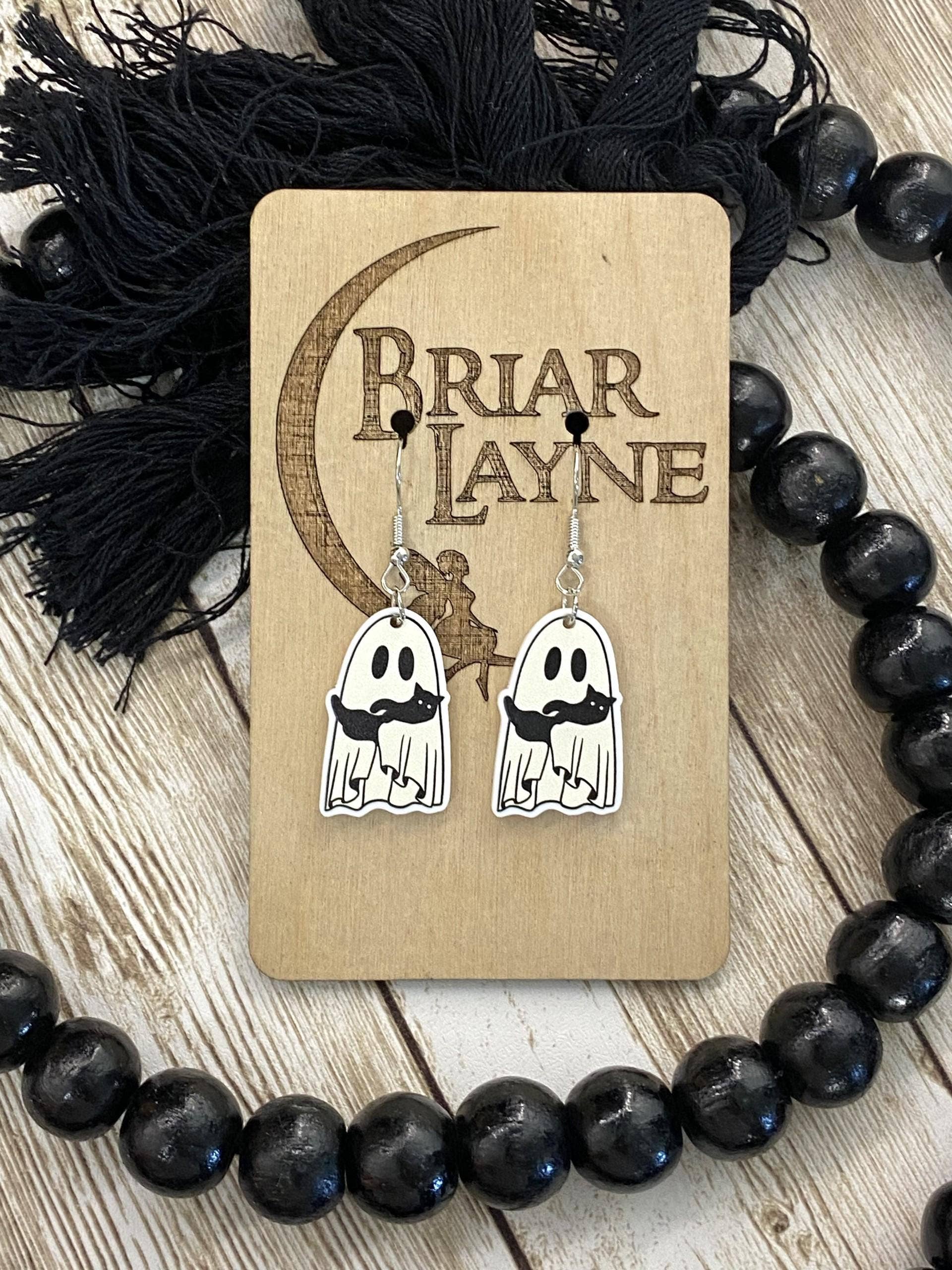 Halloween & Reading Themed Ghost and Cat Earrings #2