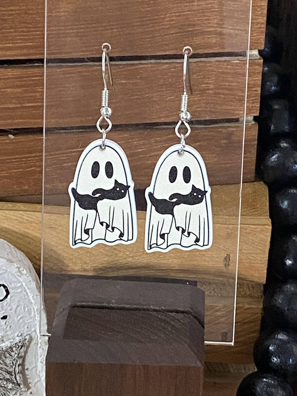 Halloween & Reading Themed Ghost and Cat Earrings #2