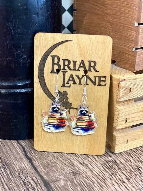 Raccoon Reading Book Earrings - Trash Panda Jewelry Gifts