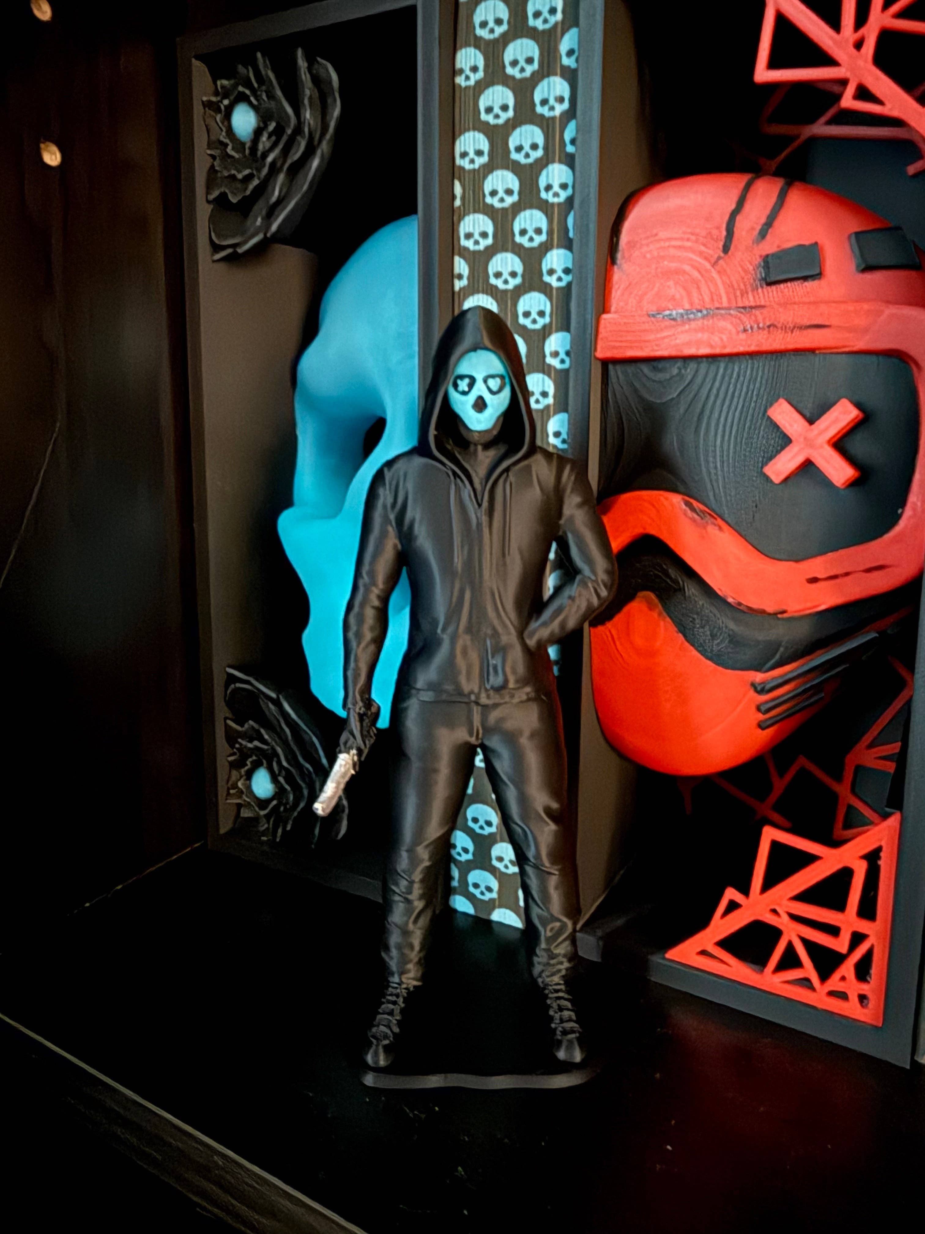 Hooded Masked Figures | Bookshelf Shelf Decor | Dark Romance: Blue Mask