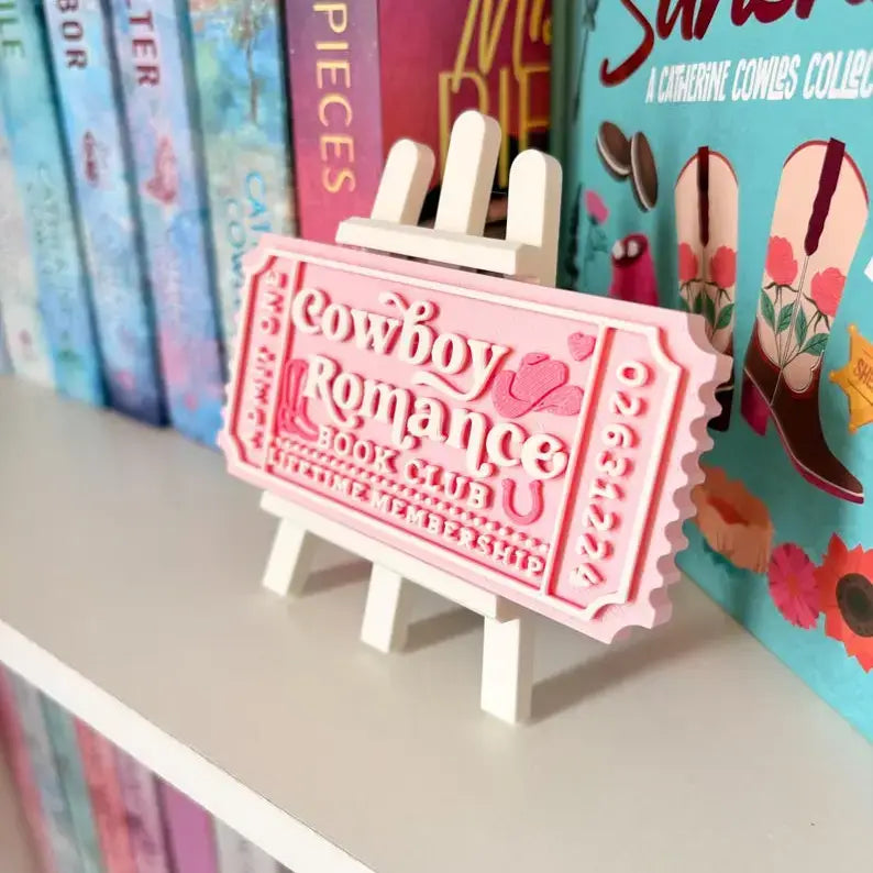 Cowboy Romance Book Club Sign | Ticket Bookshelf: Ticket & Easel