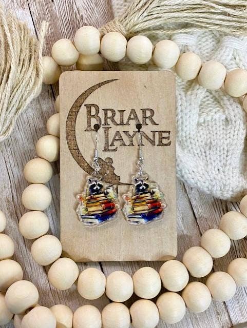 Raccoon Reading Book Earrings - Trash Panda Jewelry Gifts