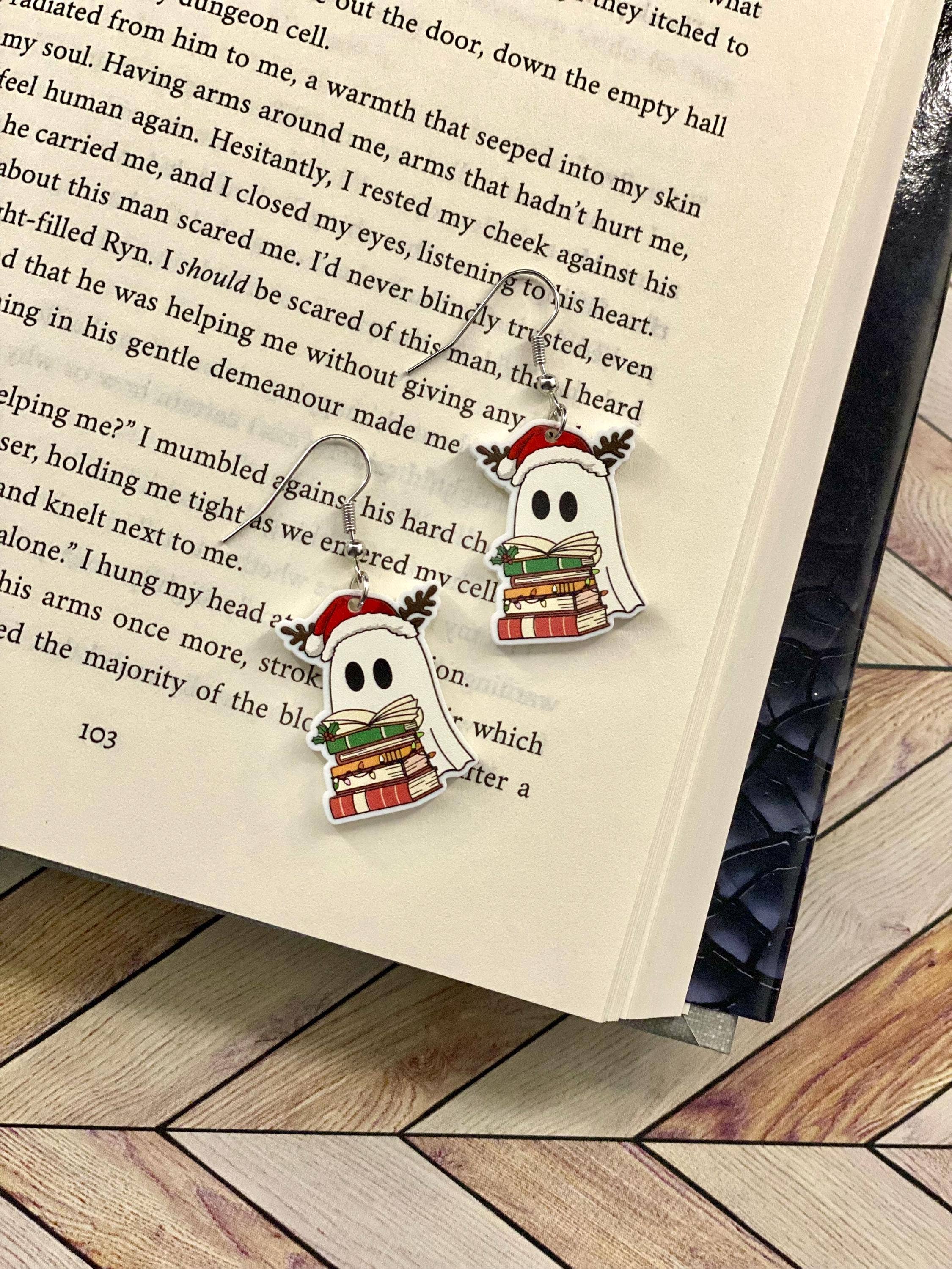 Christmas Ghost Book Reading Earrings
