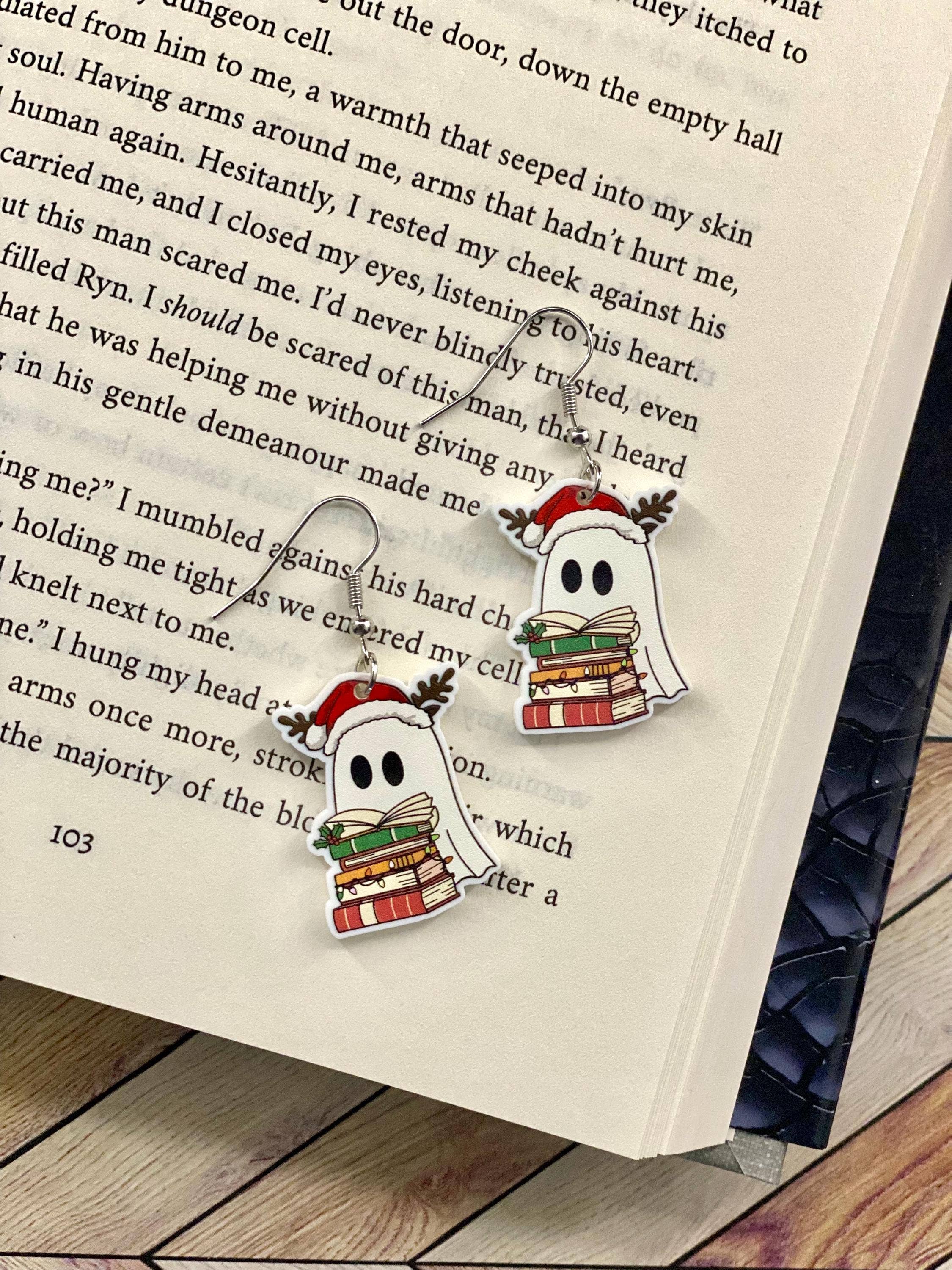 Christmas Ghost Book Reading Earrings