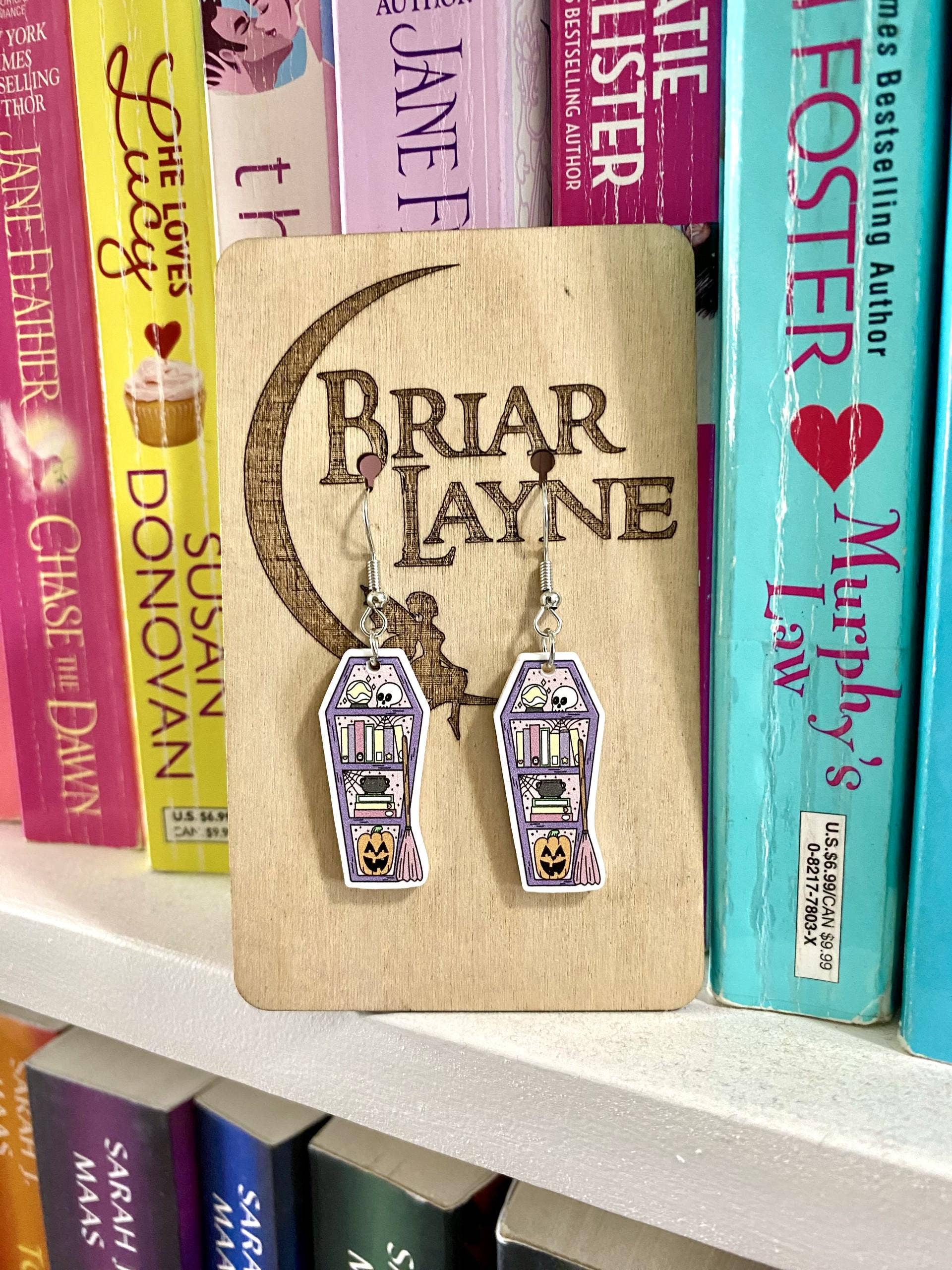Halloween-Themed Book, Skull, Pumpkin, Coffin Earrings