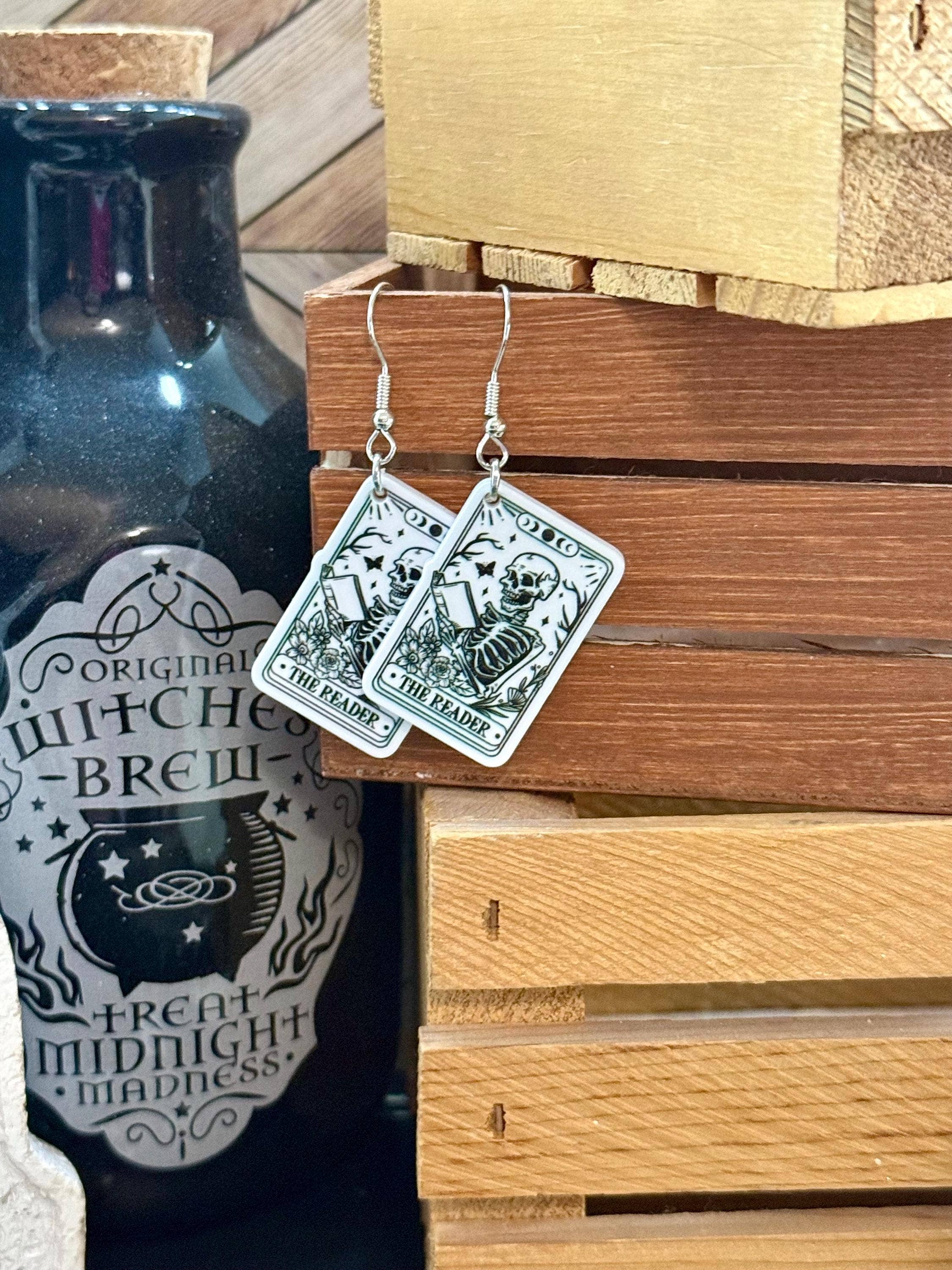 Skeleton, Tarot Card, Dark Romane & Witch Earrings