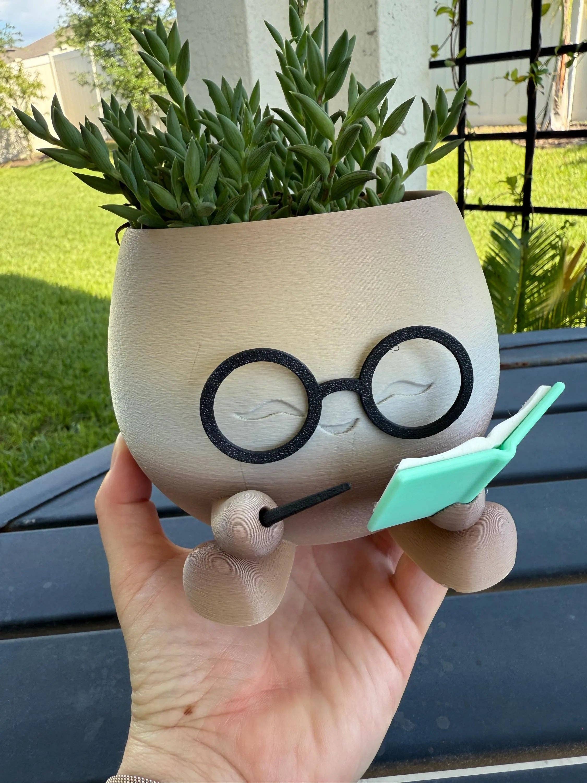 Cute Reading Planters Bookshelf Decor: Silk Gold / Small / Reader