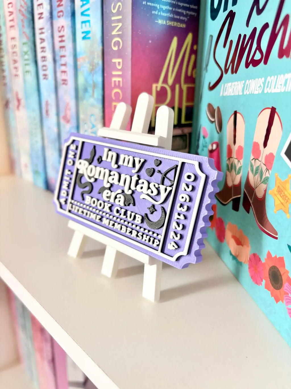 Romantasy book Club Sign | Ticket Bookshelf Decor: Ticket & Easel