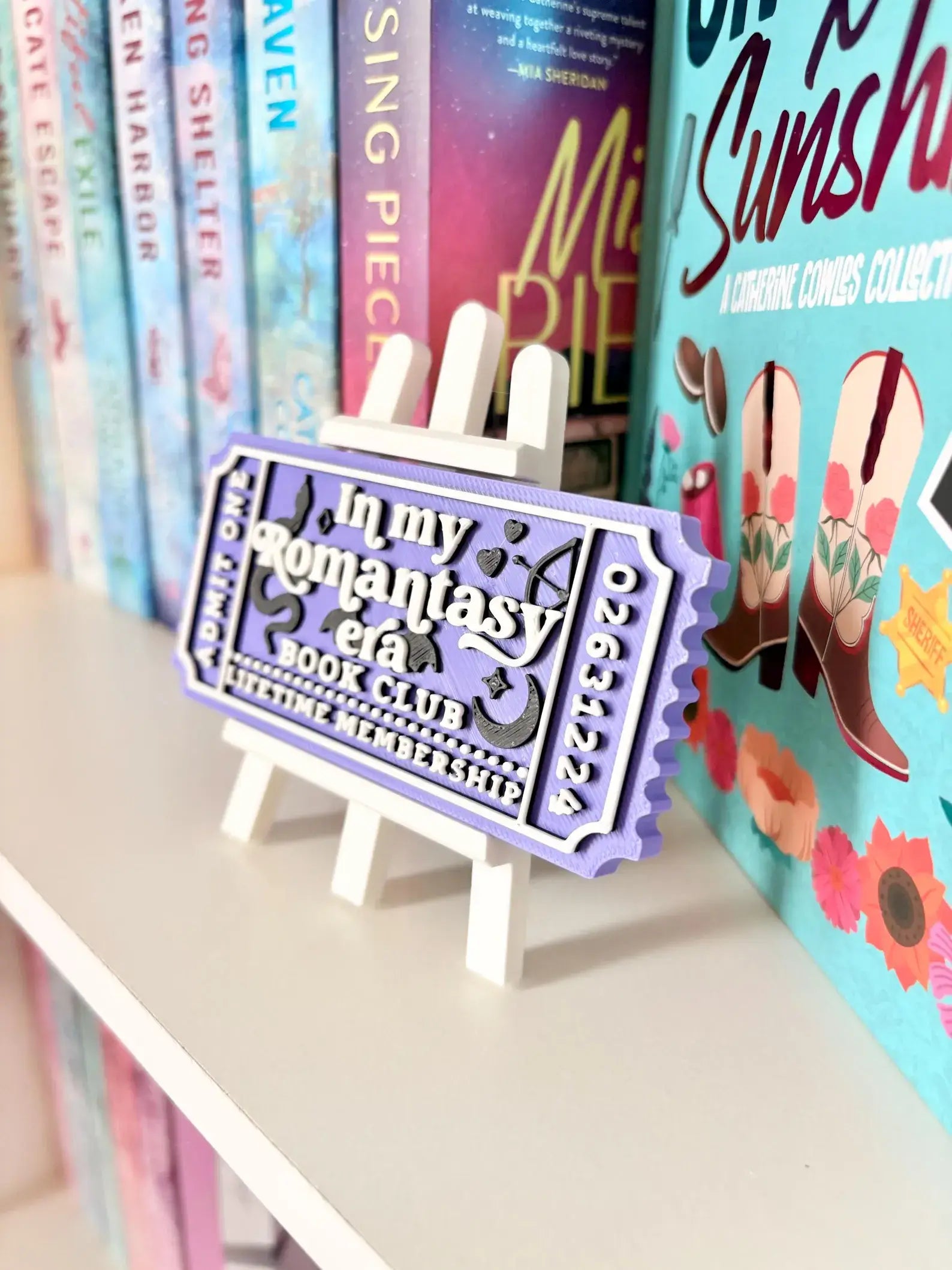 Romantasy book Club Sign | Ticket Bookshelf Decor: Ticket & Easel
