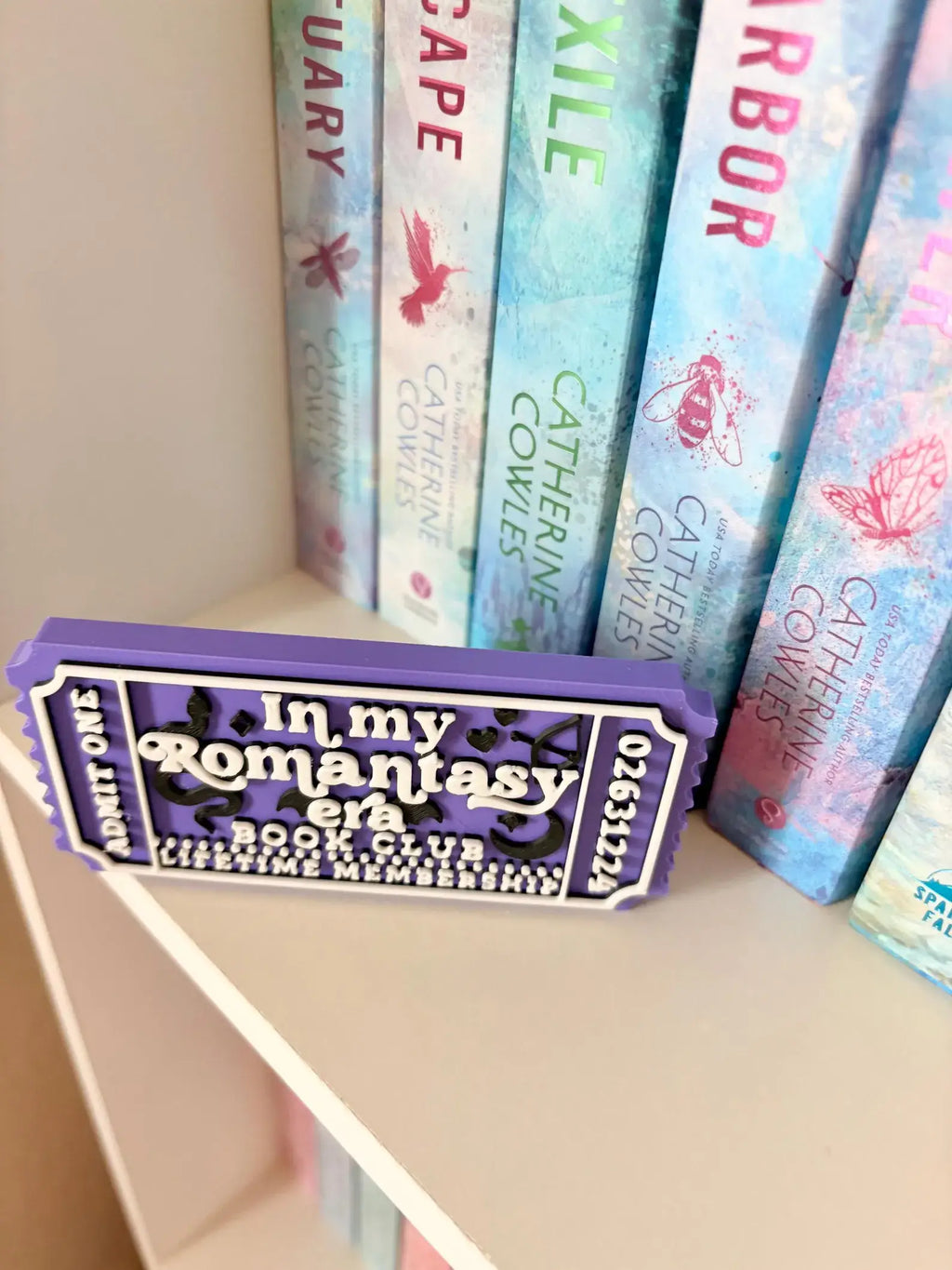 Romantasy book Club Sign | Ticket Bookshelf Decor: Ticket & Easel