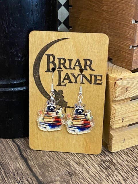 Raccoon Reading Book Earrings - Trash Panda Jewelry Gifts