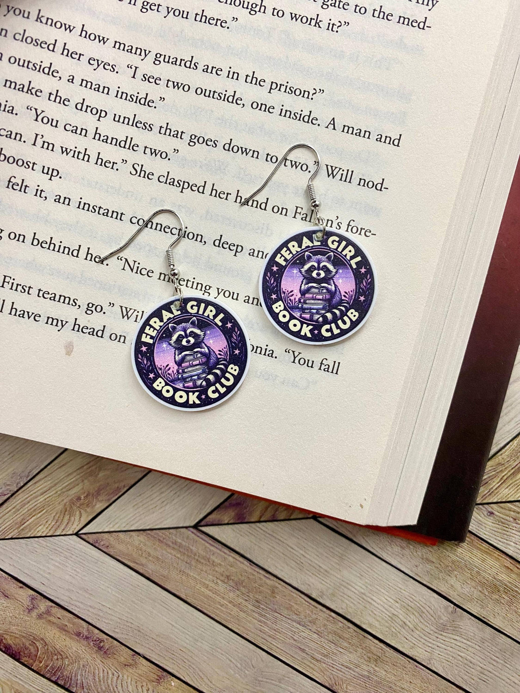 Raccoon Book Club Reading Earrings