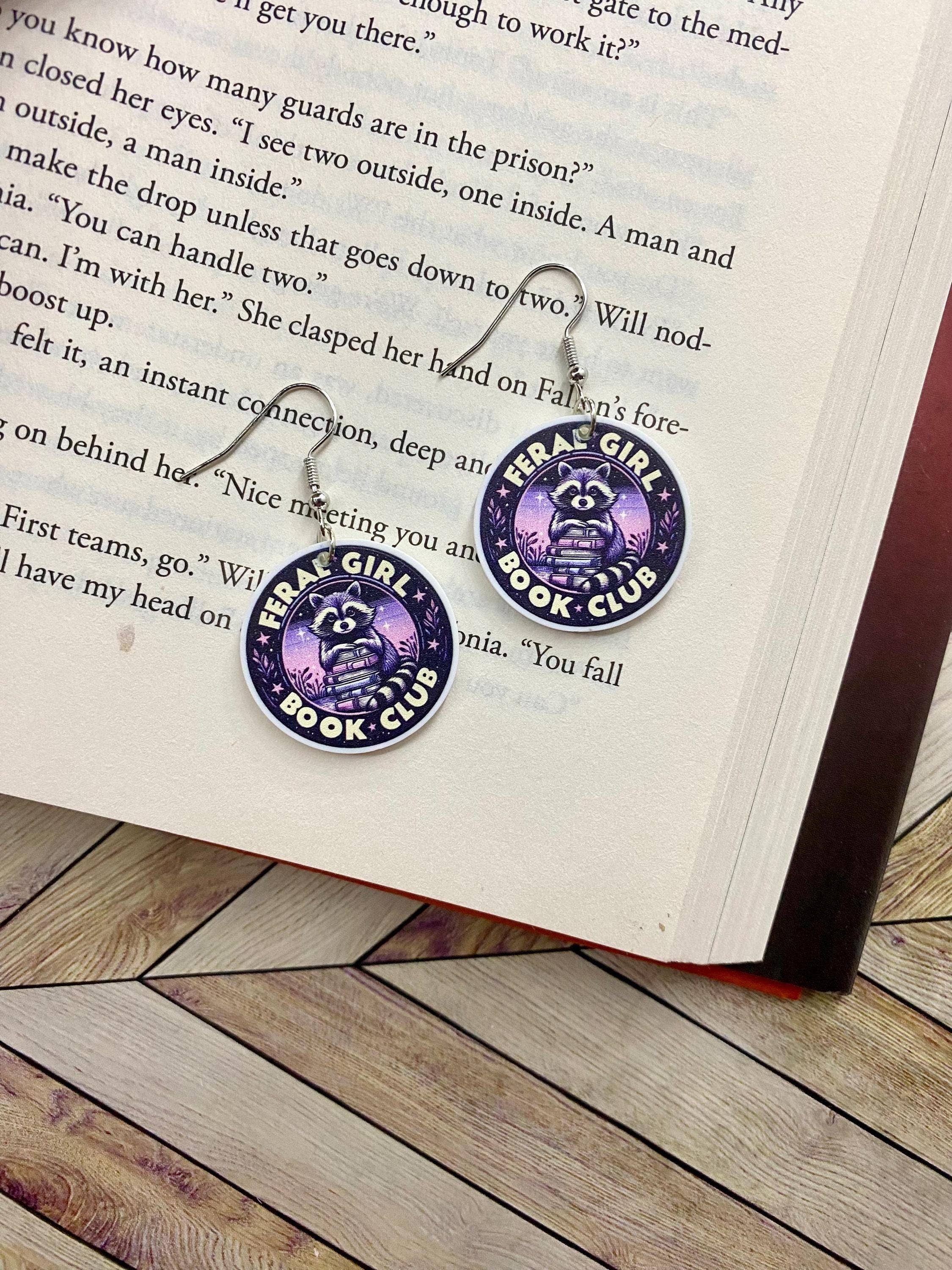 Raccoon Book Club Reading Earrings