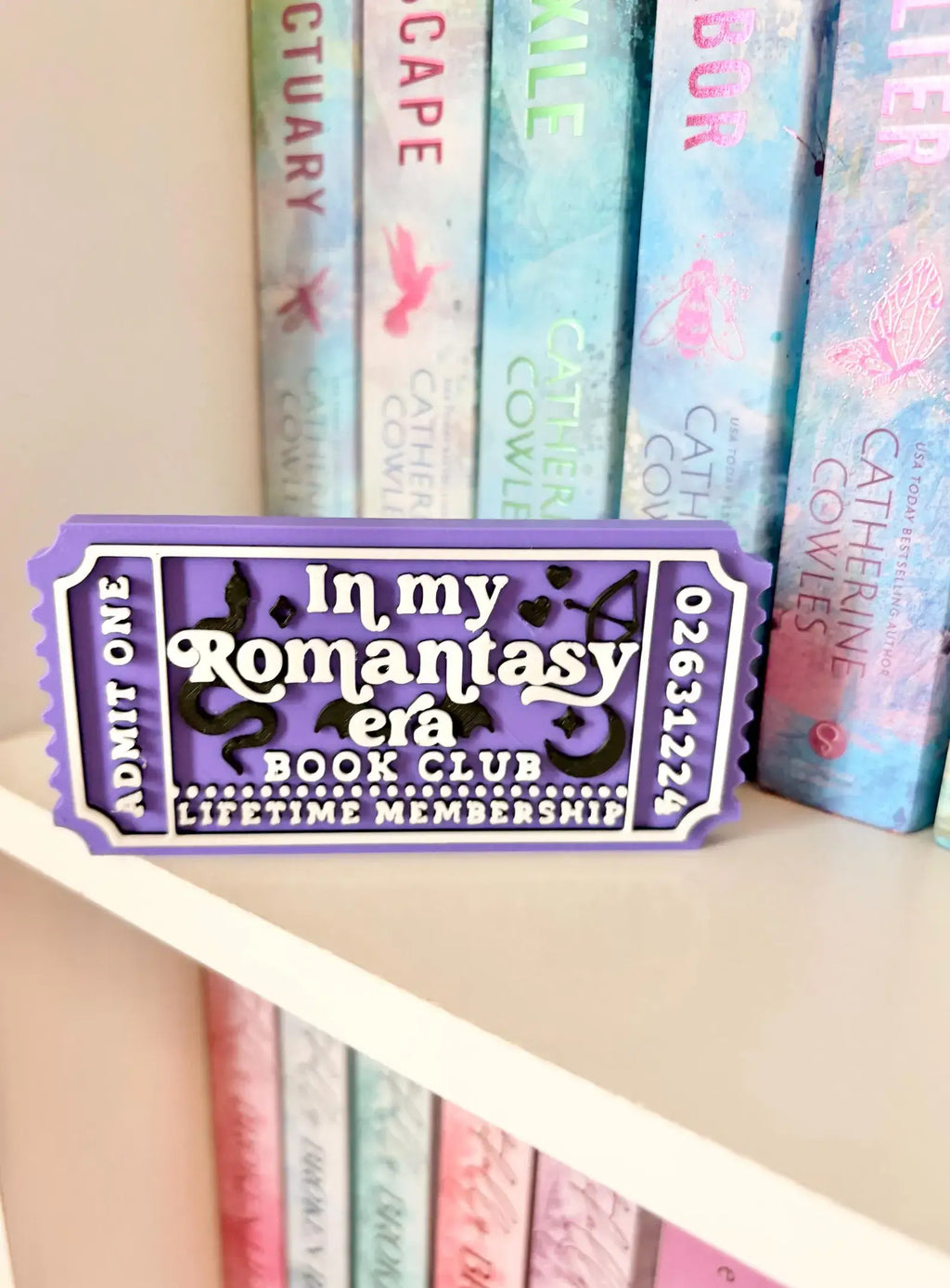 Romantasy book Club Sign | Ticket Bookshelf Decor: Ticket & Easel