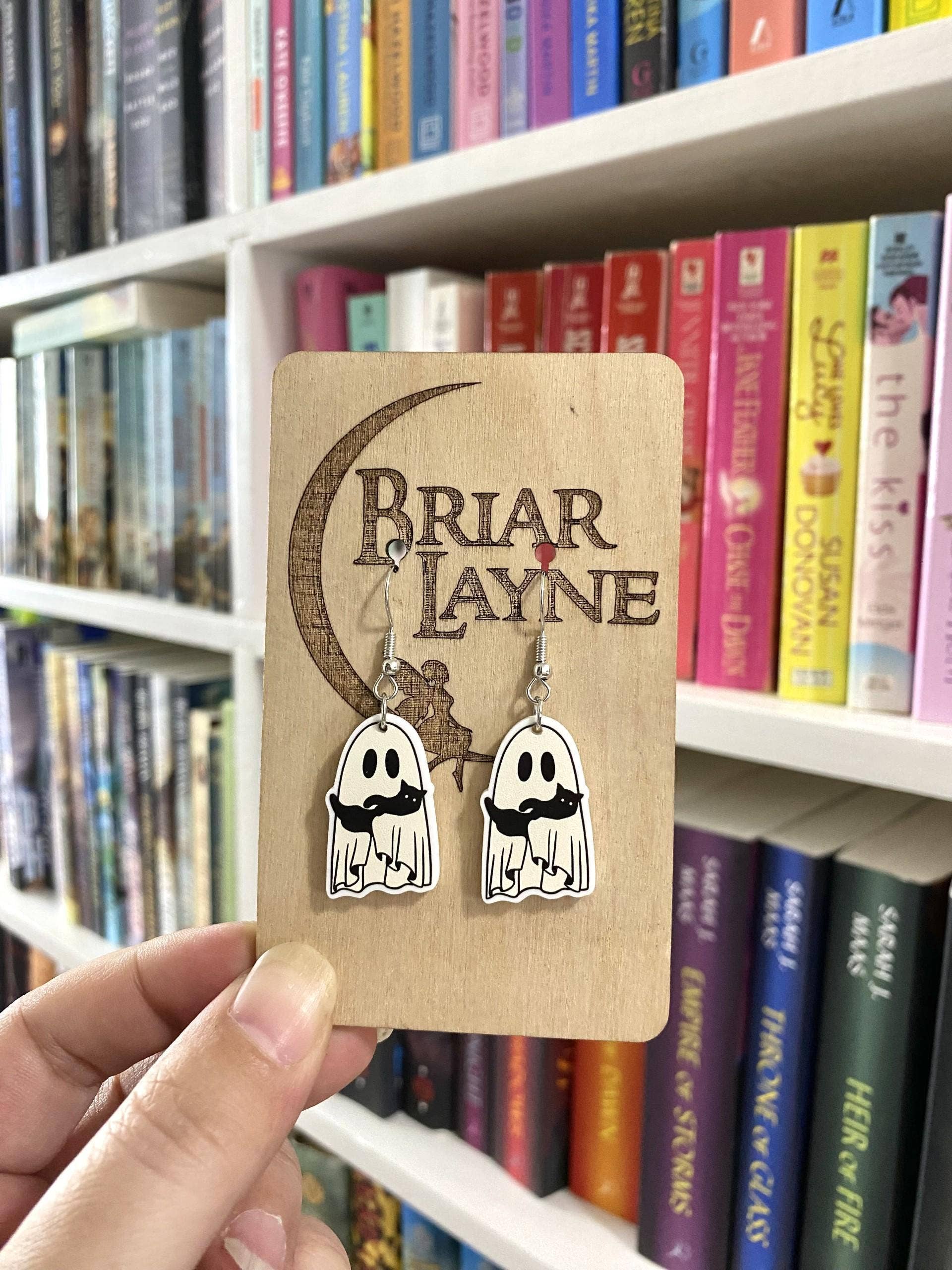 Halloween & Reading Themed Ghost and Cat Earrings #2