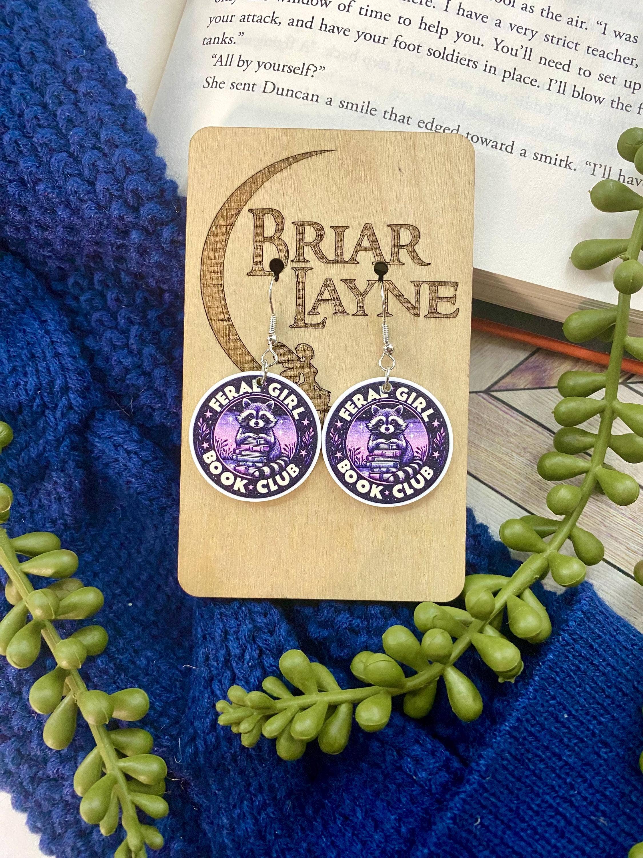 Raccoon Book Club Reading Earrings