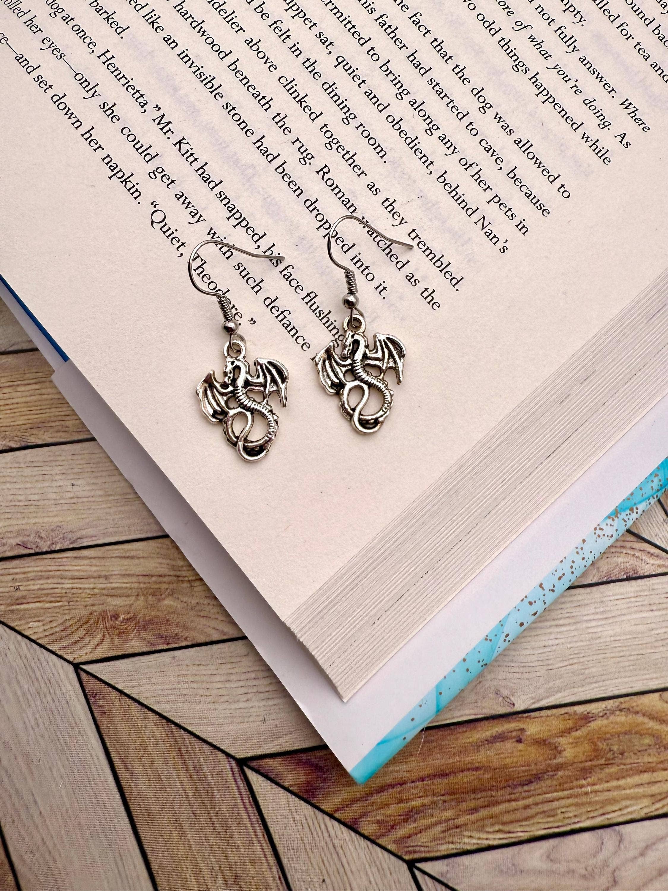 Dragon & Book Fantasy Reading Earrings and Gifts