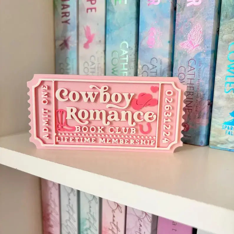Cowboy Romance Book Club Sign | Ticket Bookshelf: Ticket & Easel