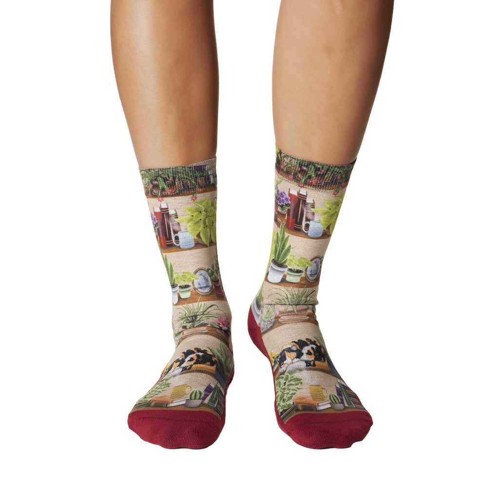 Women's Bookshelf of Plants Socks: Shoe Size 5-9