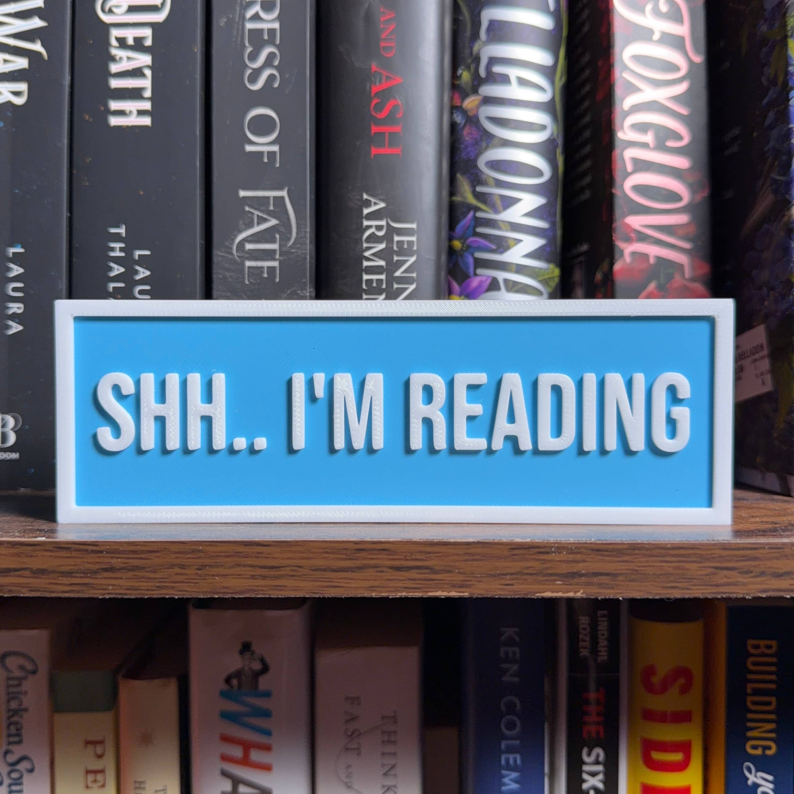Shh.. I'm Reading Sign | Bookshelf Decor: Magenta