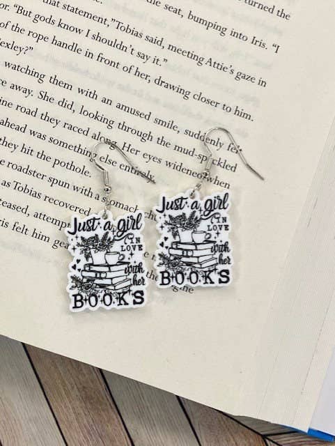 Just A Girl Who Loves Books Dragon Book Earrings