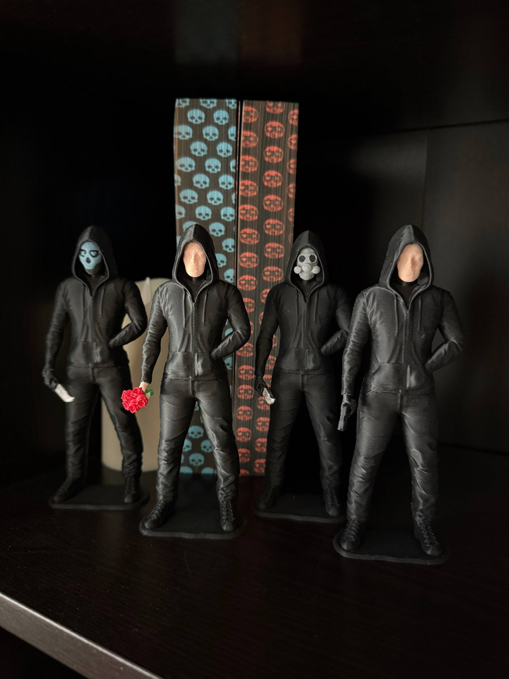 Hooded Masked Figures | Bookshelf Shelf Decor | Dark Romance: Blue Mask