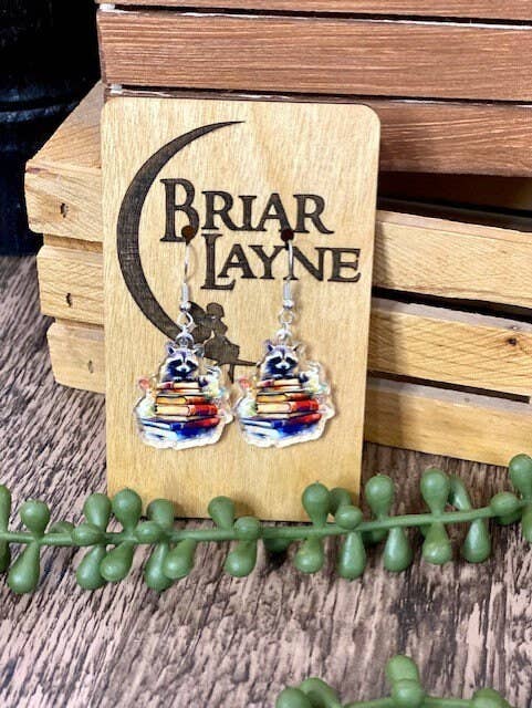 Raccoon Reading Book Earrings - Trash Panda Jewelry Gifts