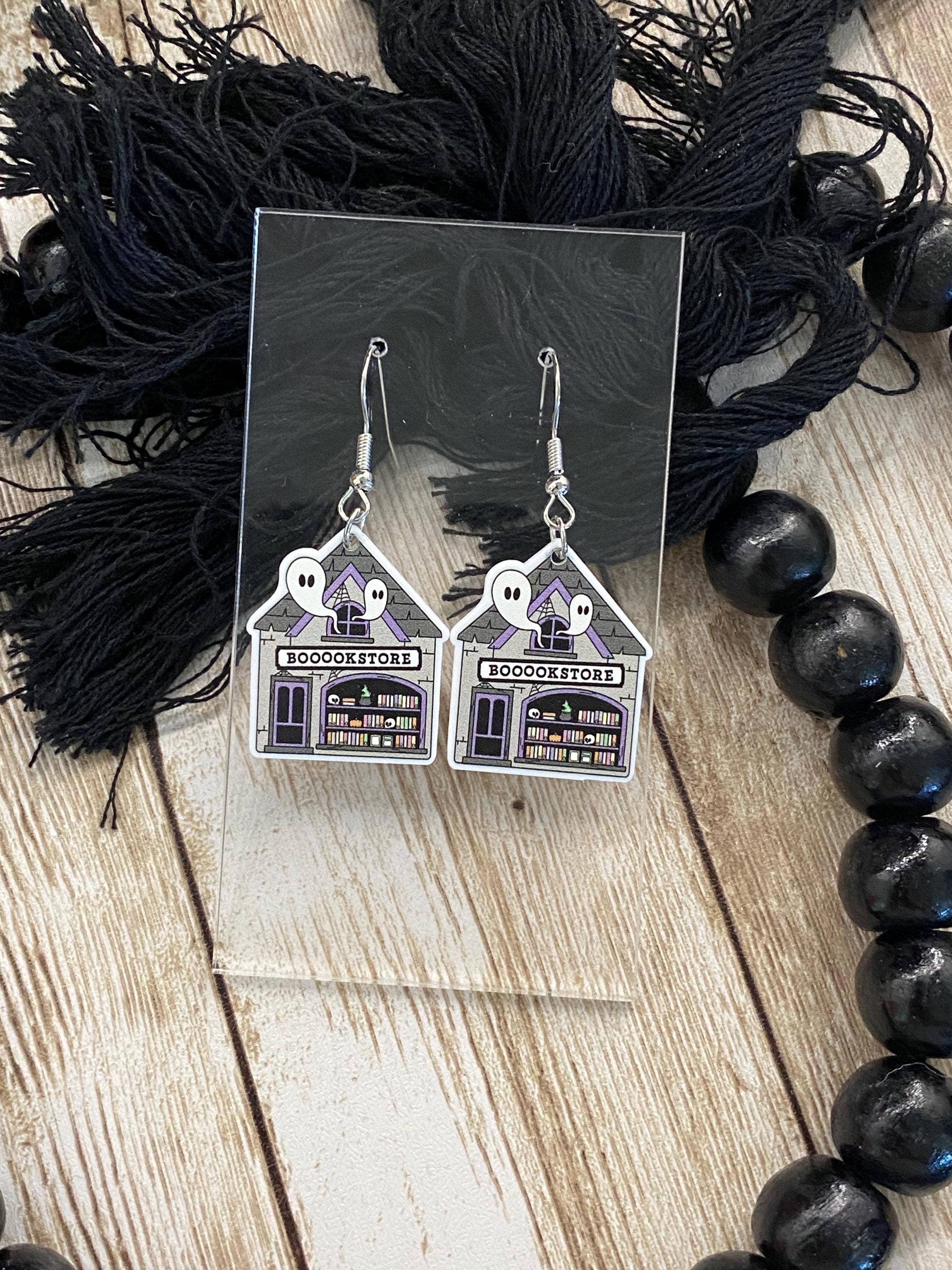 Ghost and Book Themed Halloween Earrings