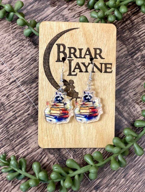 Raccoon Reading Book Earrings - Trash Panda Jewelry Gifts