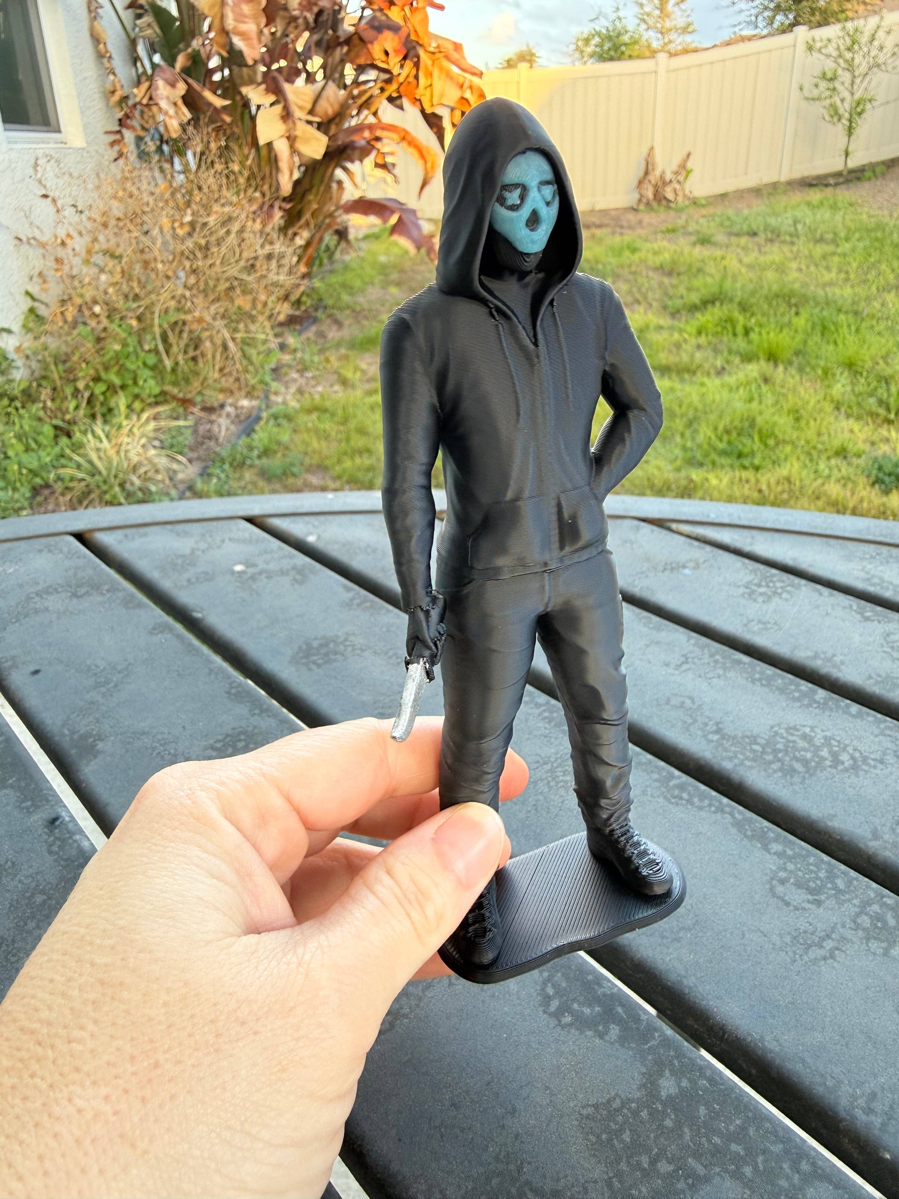 Hooded Masked Figures | Bookshelf Shelf Decor | Dark Romance: Blue Mask