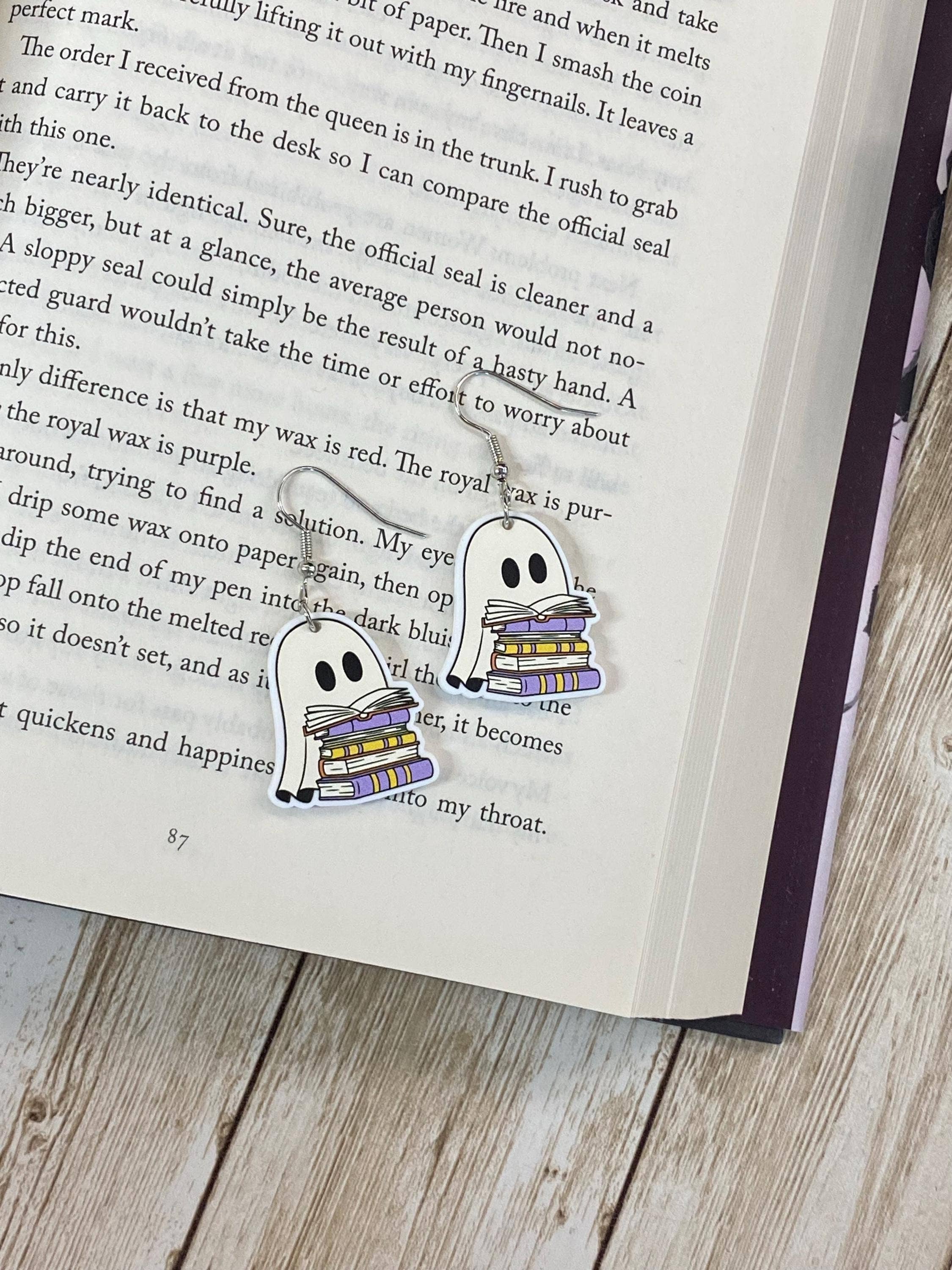 Ghost and Book Themed Halloween Reading Earrings