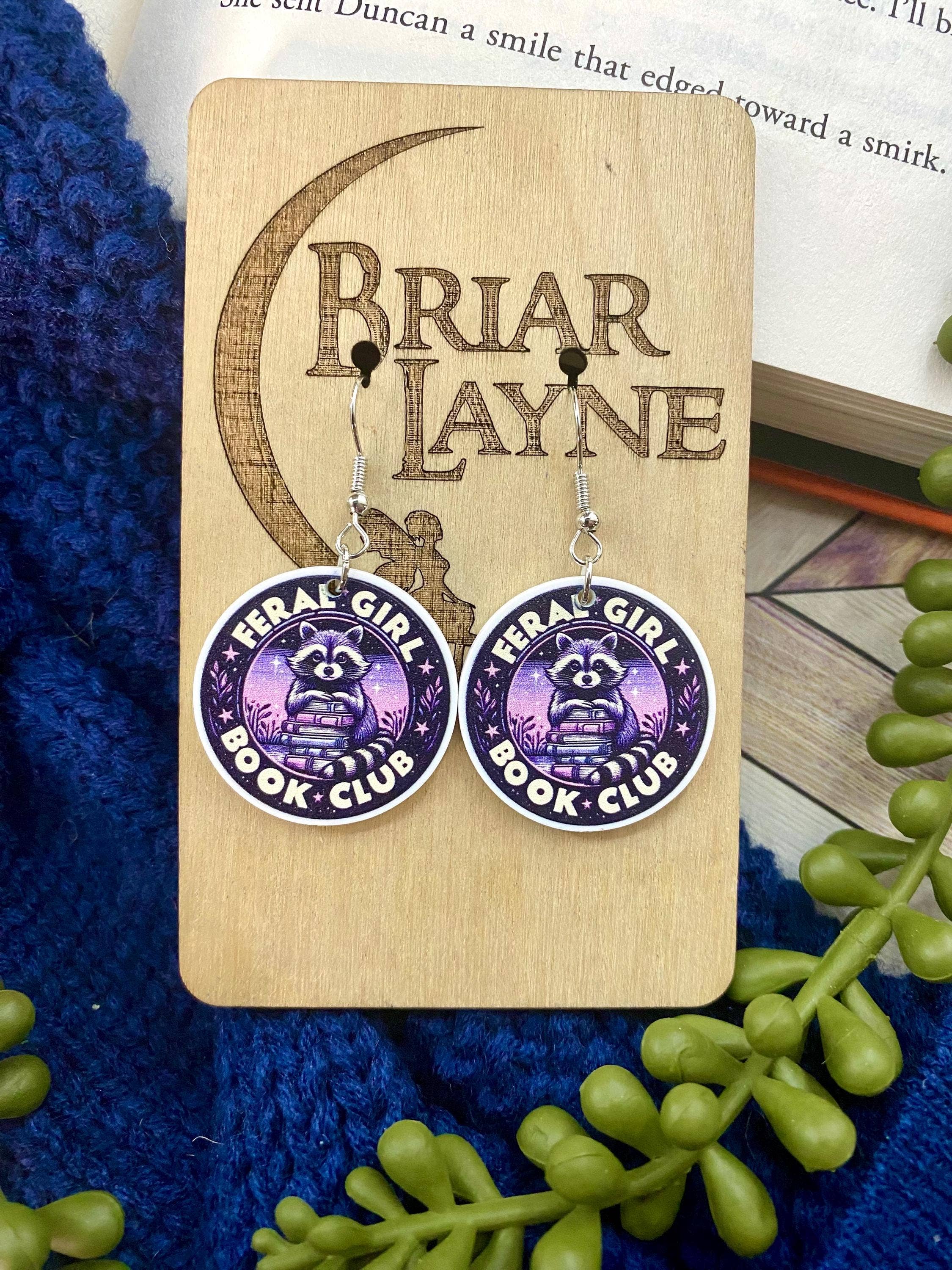 Raccoon Book Club Reading Earrings